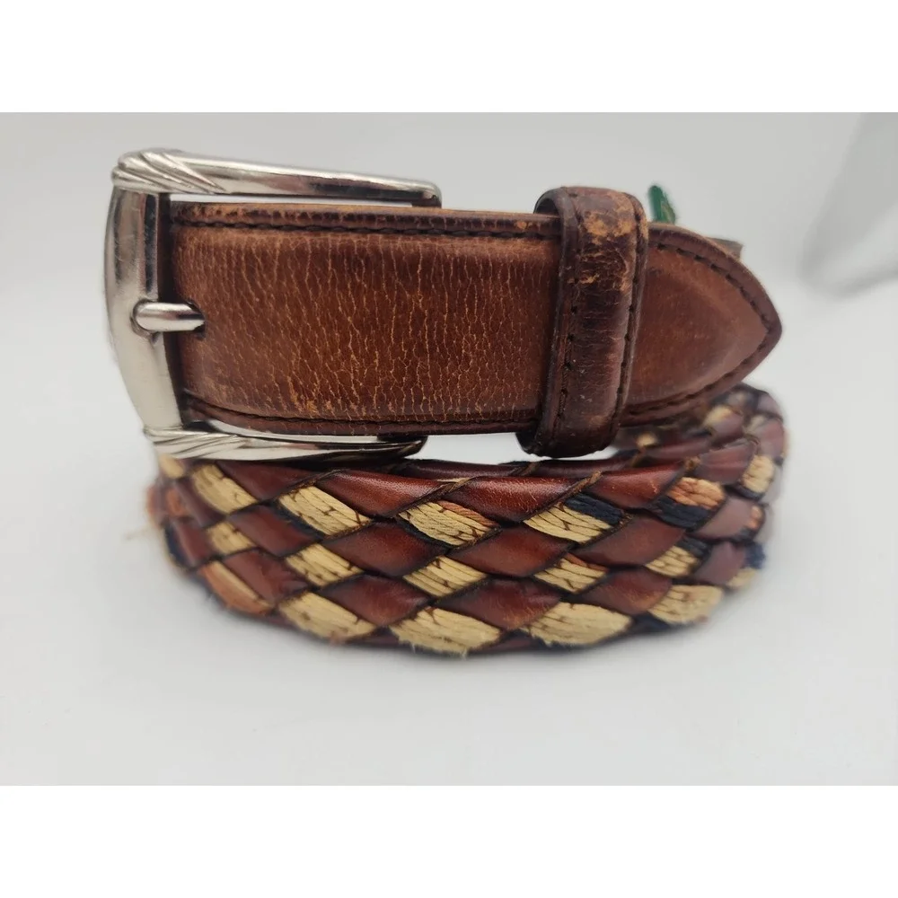 Vintage Cole Haan Woven Fabric & Braided Leather Belt 40/100 Mens 43